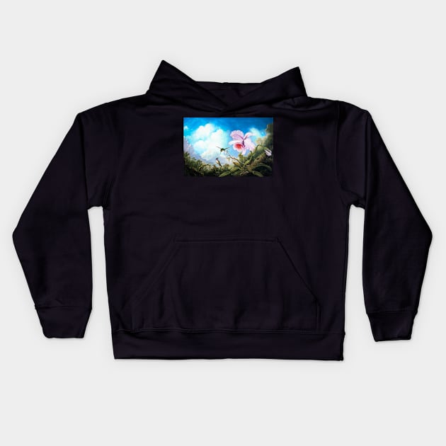 Two hummingbirds and an orchid by Martin Johnson Head Kids Hoodie by freedom-dream